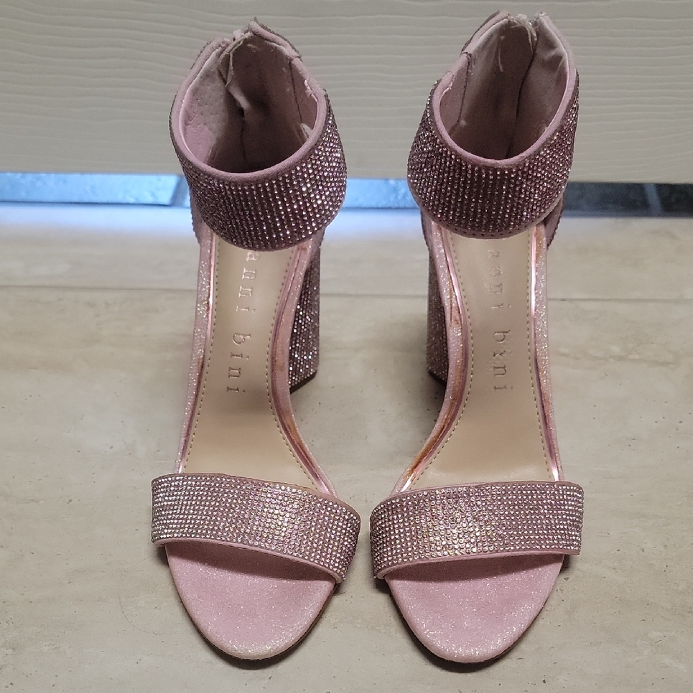 Gianni Bini Pink Glitter Ankle Strap Block Heels